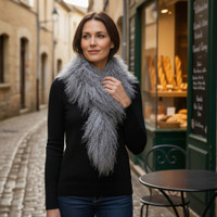 Tibetan Mongolian Lamb Fur Boa Scarf Grey