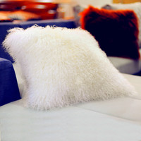Mongolian Lamb Fur Pillow Natural White 