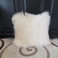 Mongolian Lamb Fur Pillow Natural White 