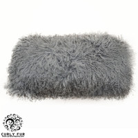 12" x 24" Tibetan Lamb Fur Lumbar Pillow Grey