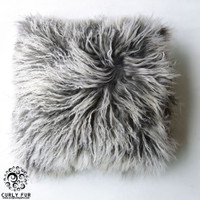 Mongolian Fur Pillow Double Sided Frosted Grey