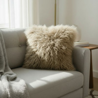 18" x 18" Mongolian Fur Pillow Double Sided Dark Beige 