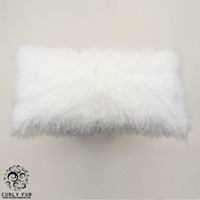Tibetan Lamb Fur Lumbar Pillow Bleached White