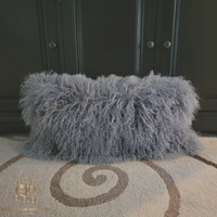 Mongolian Fur Pillow Double Sided Grey