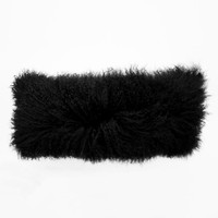Tibetan Lamb Fur Lumbar Pillow Black 