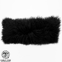 Mongolian Fur Pillow Double Sided Black
