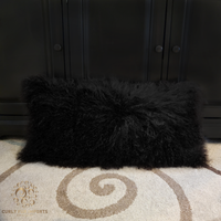 Mongolian Fur Pillow Double Sided Black 
