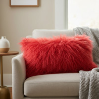 Mongolian Fur Pillow Double Sided Red