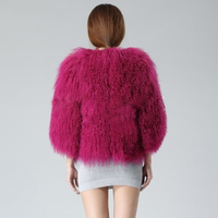Tibetan Mongolian Lamb Fur Coat Magenta