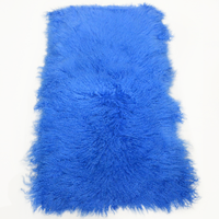 Tibetan Mongolian Lamb Fur Sheepskin Plate Royal Blue  2' x 4'