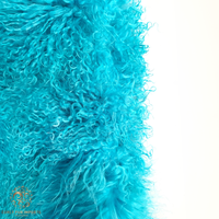 Mongolian Lamb Fur Sheepskin Plate Turquoise closeup