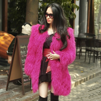  Tibetan Mongolian Lamb Fur Coat Magenta