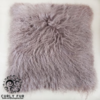 Mongolian Lamb Fur Pillow Taupe
