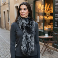 Tibetan Mongolian Lamb Fur Boa Scarf Frosted Black