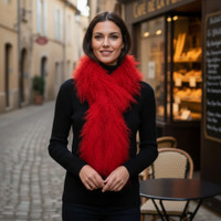 Tibetan Mongolian Lamb Fur Boa Scarf Red 