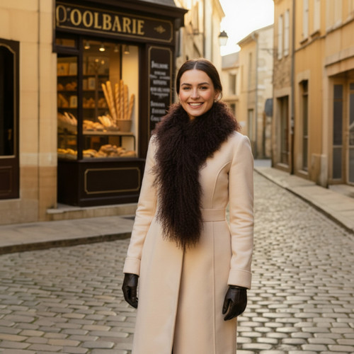 Tibetan Mongolian Lamb Fur Boa Scarf Dark Brown