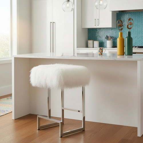 Mongolian Lamb Fur Metal Fixed Height Counter Stool
