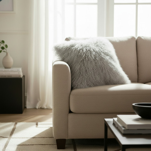 20" x 20" Mongolian Lamb Fur Pillow Silver