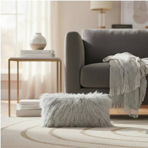 lamb fur lumbar pillow sliver 