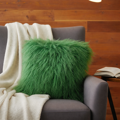 Mongolian Lamb Fur Pillow Emerald Green 