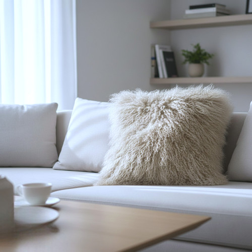Mongolian Lamb Fur Pillow Beige