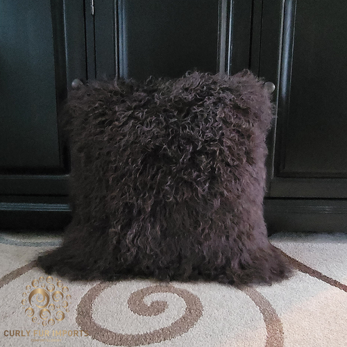 Tibetan Lamb Fur Pillow Dark Brown