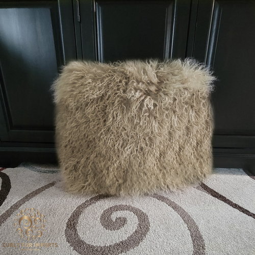 Mongolian Lamb Fur Pillow Double Sided Fur Dark Beige Mongolian Lamb Fur Pillow Double Sided Fur Dark Beige