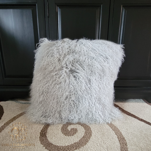 Mongolian Fur Pillow Double Sided Silver Mongolian Fur Pillow Double Sided Silver