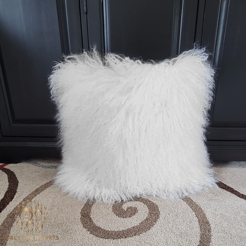 Tibetan Lamb Fur Pillow Single Sided Fur Bleached White Tibetan Lamb Fur Pillow Single Sided Fur Bleached White
