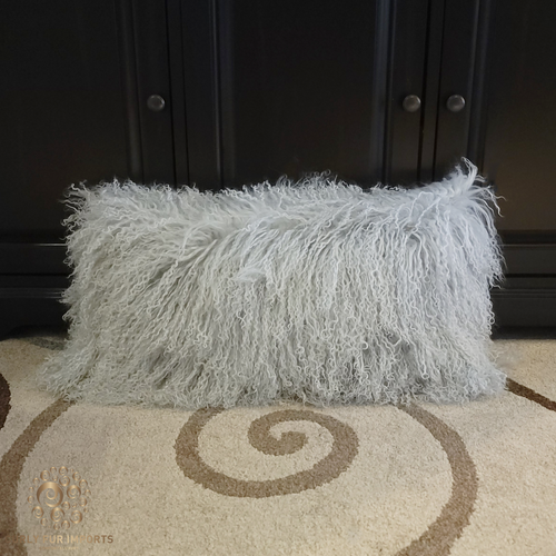 Mongolian Fur Pillow Double Sided Silver Mongolian Fur Pillow Double Sided Silver