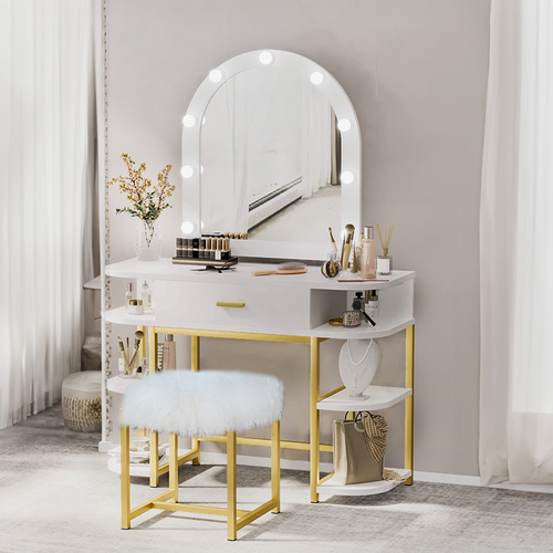 Mongolian Lamb White Fur Modern Dressing Stool