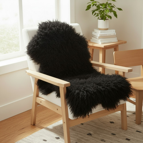 Tibetan Mongolian Lamb Fur Pelt Sheepskin Jet Black