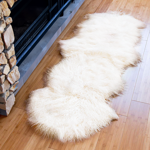 Genuine Mongolian Lamb Fur Double Hide Rug Bleached White Genuine Mongolian Lamb Fur Double Hide Rug Bleached White