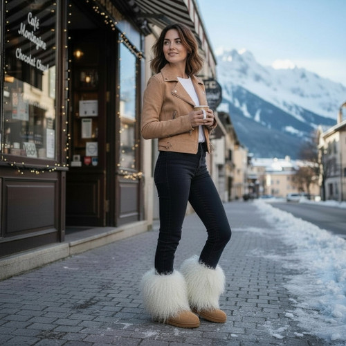 Mongolian Lamb Fur Sheepskin Boots Mid Calf