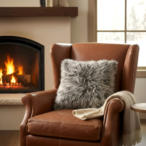 Mongolian Lamb Fur Pillow Frosted Brown