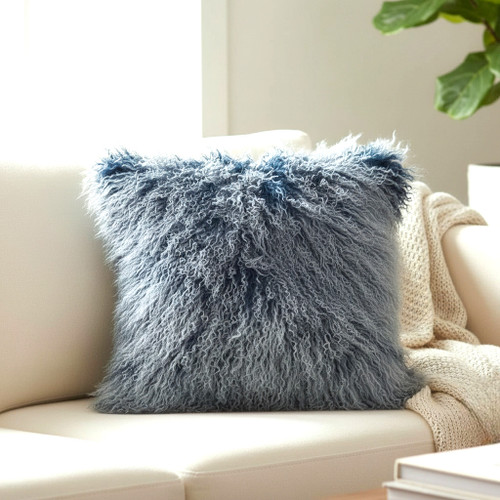 Mongolian Lamb Fur Pillow Frosted Blue