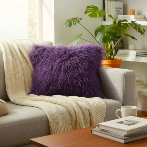  22" x 22" Tibetan Lamb Fur Dark Purple