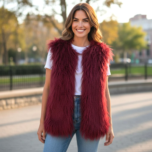 31" Tibetan Mongolian Lamb Fur Vest Red