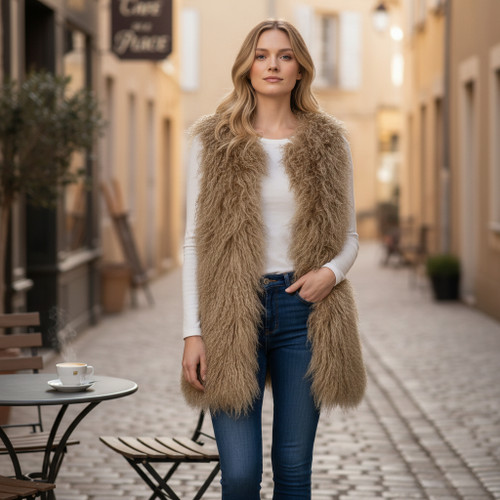 Mongolian Lamb Fur Vest dark beige  