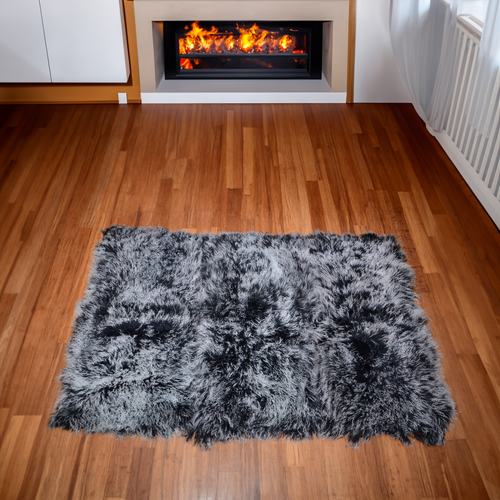 Mongolian Lamb Fur Rug Frosted Black Mongolian Lamb Fur Rug Frosted Black