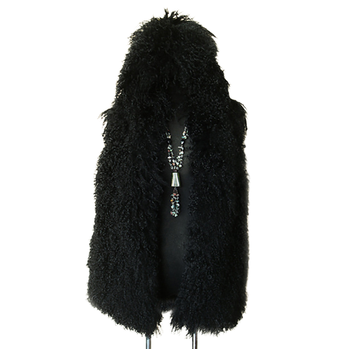 Tibetan Mongolian Lamb Fur Vest With Hood Black 