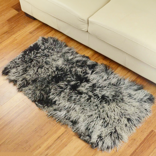 Mongolian Lamb Fur Rug Frosted Black Mongolian Lamb Fur Rug Frosted Black
