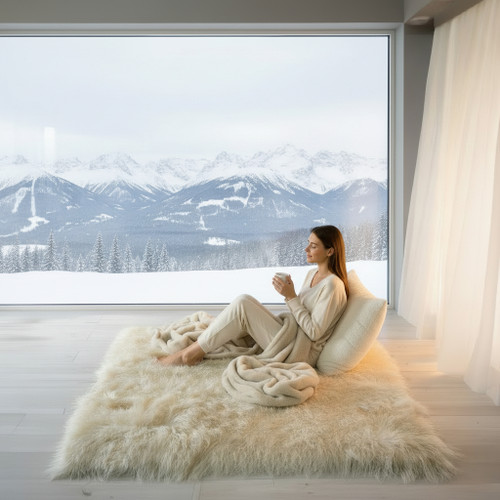 Mongolian Lamb Fur Rug Beige 4' x 6'