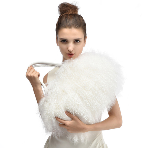 Mongolian Lamb Fur Tote White Mongolian Lamb Fur Tote White