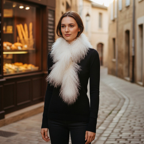 Tibetan Mongolian Lamb Fur Scarf Natural White