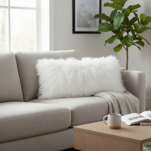Mongolian Fur Pillow Double Sided Bleached