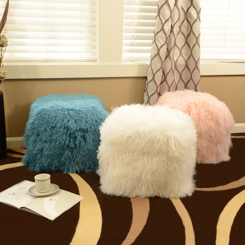 Tibetan Mongolian Lamb Fur Ottoman Cube Tibetan Mongolian Lamb Fur Ottoman Cube