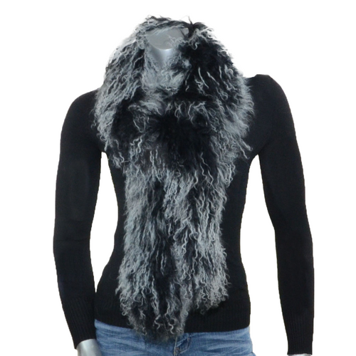 Tibetan Mongolian Lamb Fur Boa Scarf Frosted Black Tibetan Mongolian Lamb Fur Boa Scarf Frosted Black