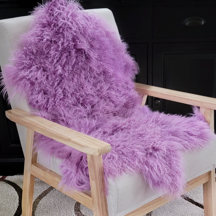 Mongolian Lamb Fur Pelt Violet Tulle