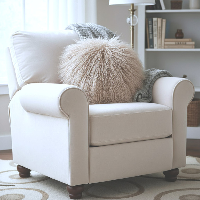 Round Mongolian Lamb Fur Pillow Beige